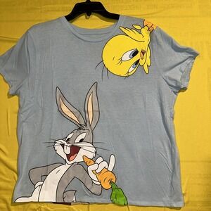 Bugs Bunny, Tweety, Daffy & Taz Looney Tunes Blue Tshirt Sz 3 xl Short Sleeve